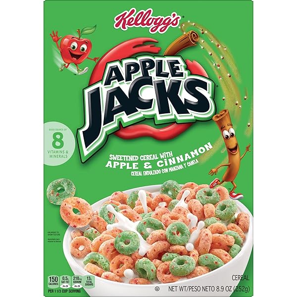 KELLOGG’S APPLE JACKS BREAKFAST CEREAL, KIDS CEREAL, FAMILY BREAKFAST, ORIGINAL, 8.9OZ BOX (1 BOX)
