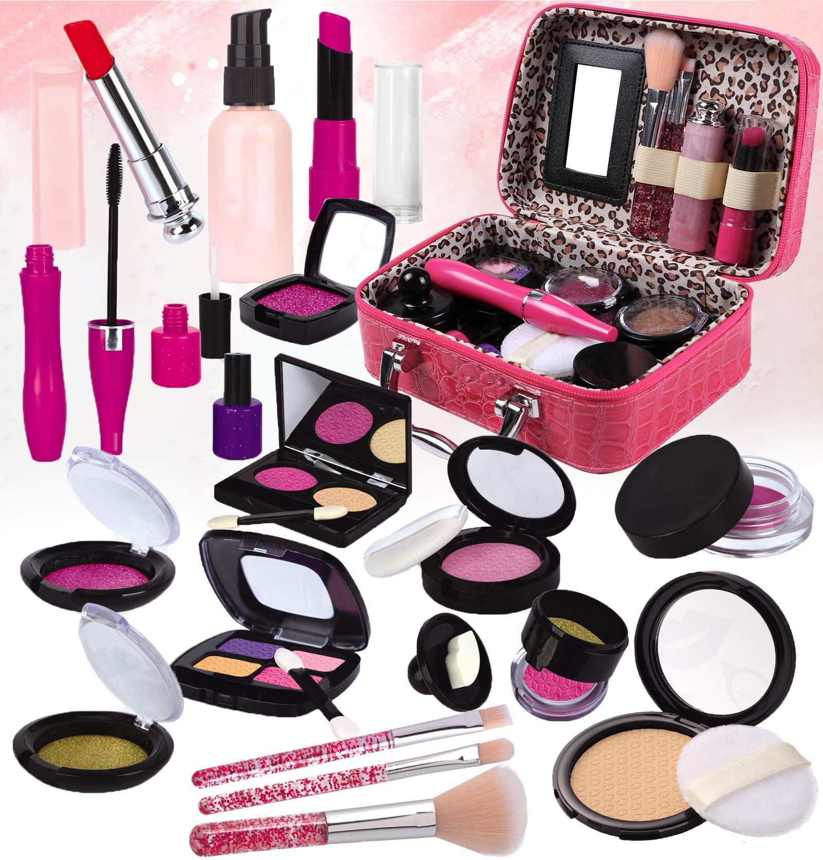 STAY GENT Pretend Makeup Play Set for Girls, Fake Makeup Kit with Cosmetic Bag for Kids Beauty Kit Role Play, Girls Kids Toys Gift for Birthday Christmas Age 3(Not Real Makeup)