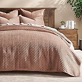 EverGrace Luxury Velvet Quilt Set Queen Size 3 Piece, Soft Cross-Stitch Velvet Comforter Set with Pillow Shams, Lightweight Coverlet Bedspread Bedding Set for All Seasons, Terracotta Clay