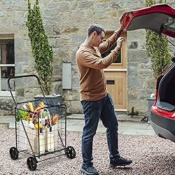 COSTWAY Folding Shopping Cart, Heavy Duty Grocery