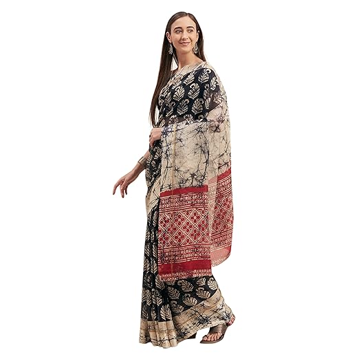 Womanista cotton with Blouse Piece Saree (TI1266_ Black_ Onesize)