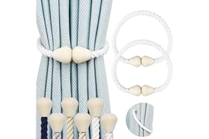 Hangtty Magnetic Curtain Tiebacks 2 Pack Cotton Boho Curtain Tie Back Decorative Rope Holdbacks for Curtains Draperies Outdoor Window Treatment Holdbacks, White