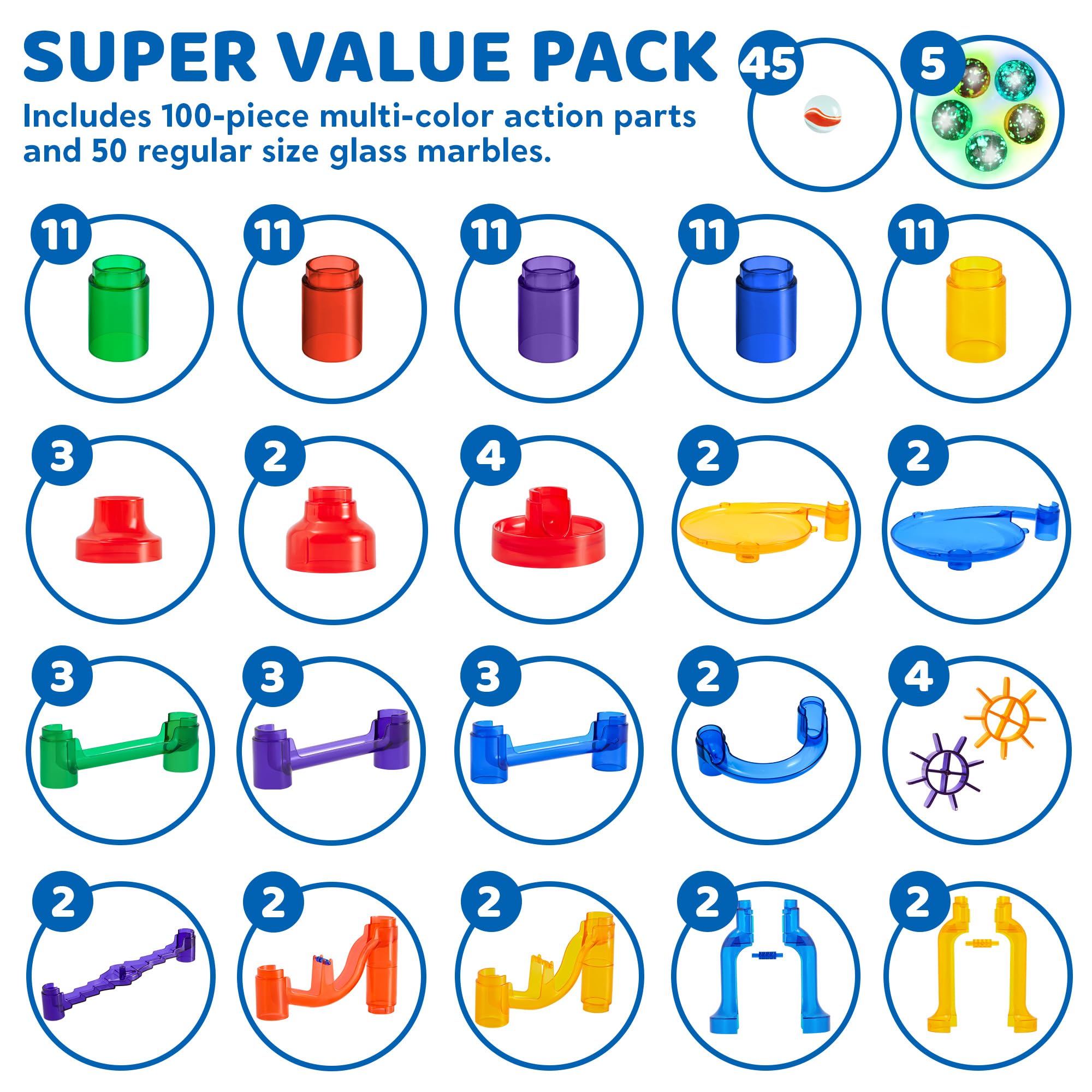 JOYIN 150Pcs Glowing Marble Run- Construction Building Blocks Toys with 5 Glow in The Dark Glass Marbles, STEM Educational Building Block Toy, Gift for Christmas