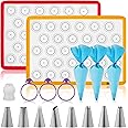 HOTPOP Piping Bags and Tips Set for Macarons - 17-Piece Baking Supplies Kit - Reusable Silicone Pastry Bags - 2 Half-Size Baking Mats - Ideal for Home Pastry Baking (16.5"x11.5")