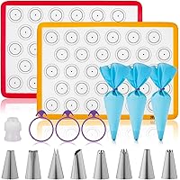 Hotpop Macaron Baking Kit (17pcs Set) – 2 Half Size Silicone Macaron Baking Mats Plus Bonus 8 Piping Tips, 3 Piping Bags…