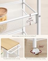 VASAGLE 4-Tier Trolley Space-Saving Kitchen Cart 22 cm Deep Oak Beige White view 5