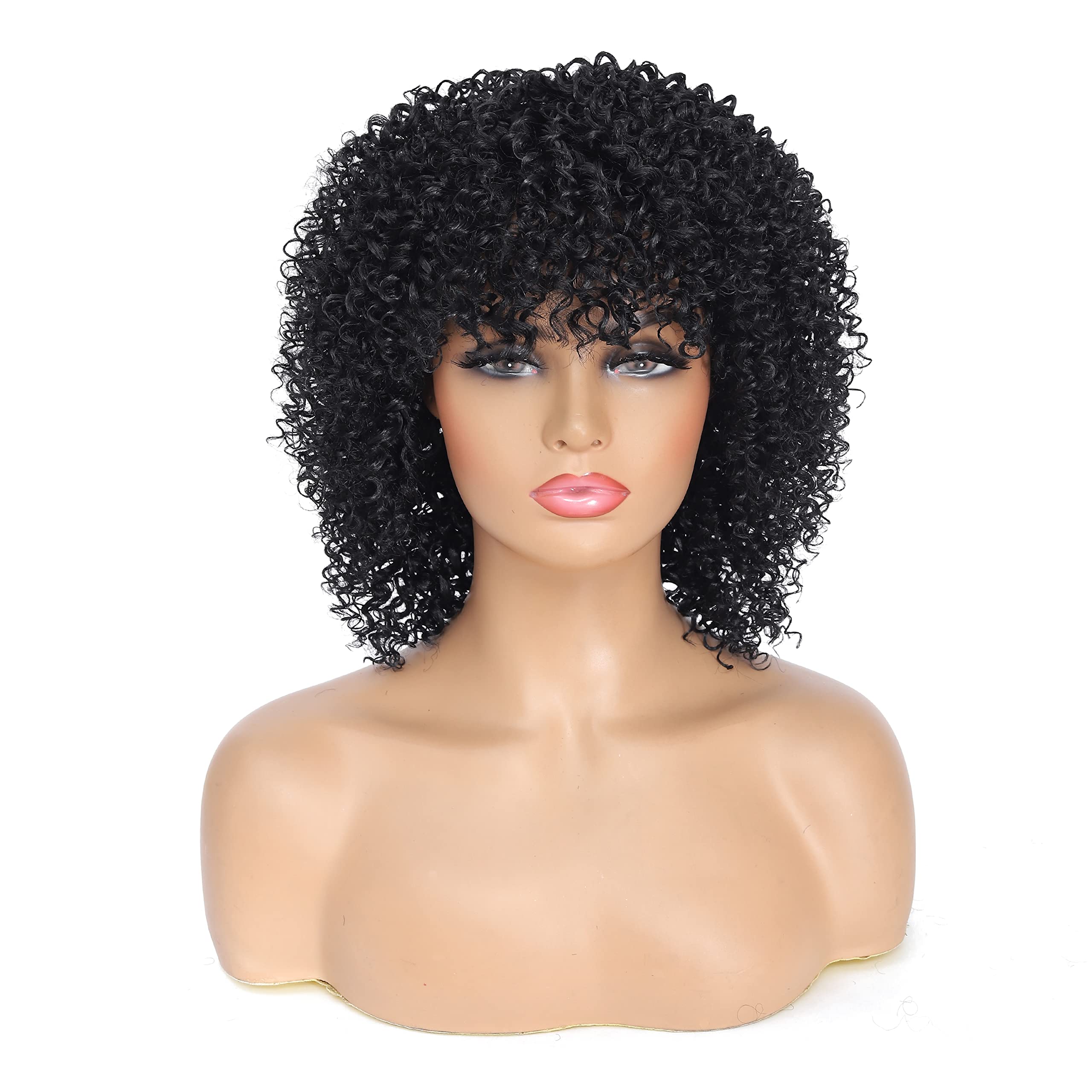 Fulang Hair Short Curly Wigs for Black Women Afro Wigs for Black Women Synthetic Wigs with Bangs Kinky Curly Wigs — image 1