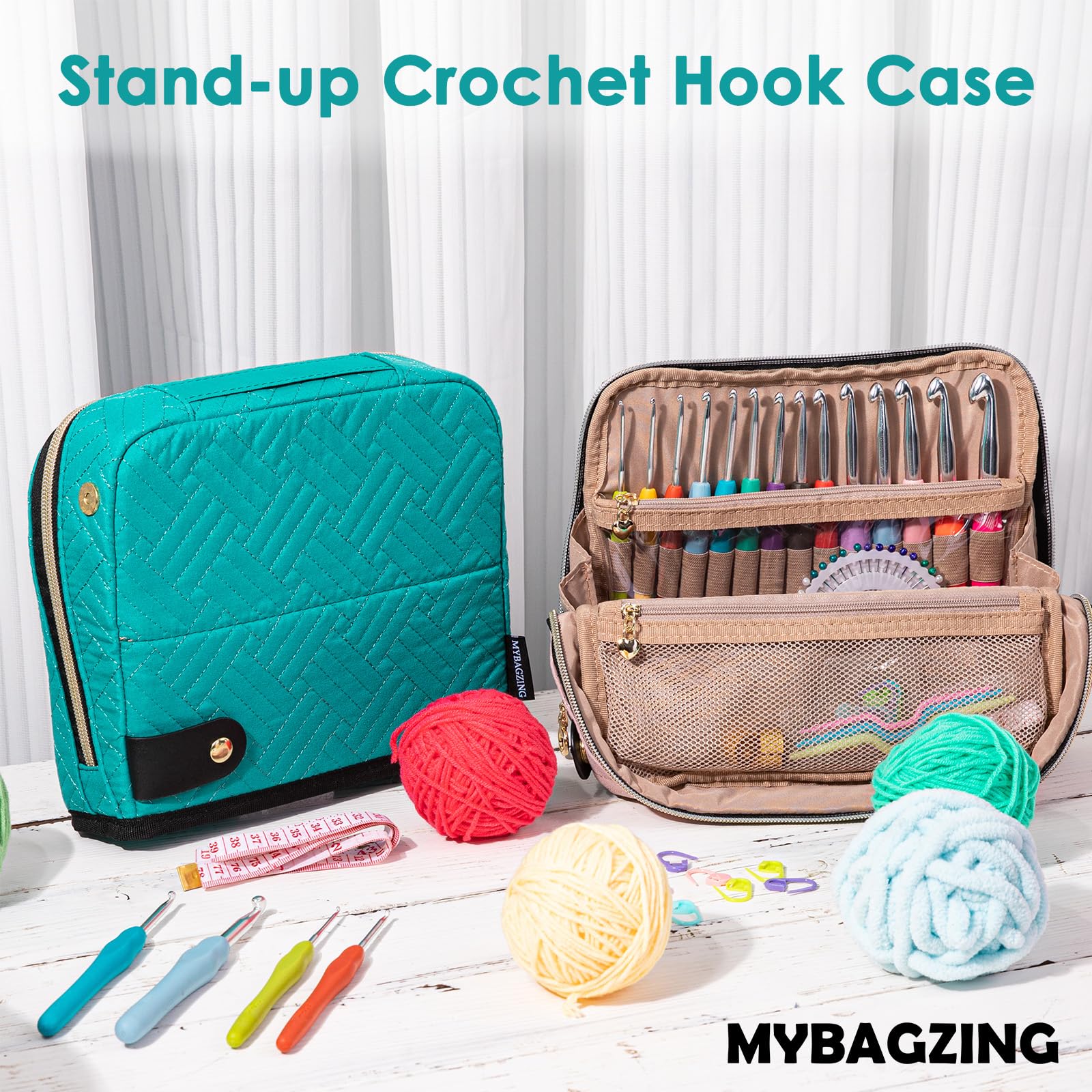 MYBAGZING Empty Crochet Hook Case - Crochet Hook Organizer Case Stand Up (Upgraded) -Corchet Organizer - Crochet Hook Holder for Knitting & Crochet Supplies, Crochet Needles, Crochet Accessories