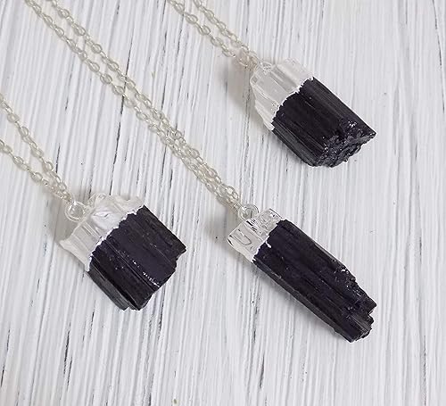 Amazon Com Small Raw Black Tourmaline Necklace Silver Boho Layer G9 153 Handmade