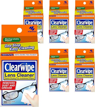Clearwipe Lens Cleaner 6 Packs of 20 Biodegradable Wipes for Glasses Screens
