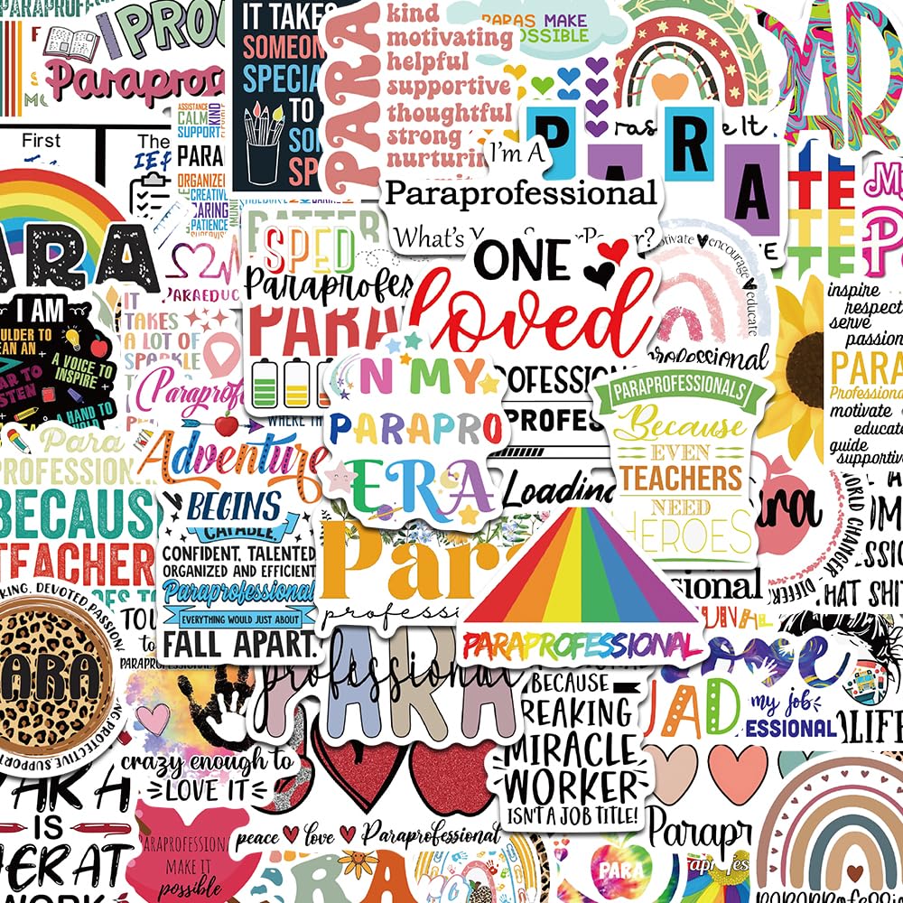 50PCS Paraprofessional Stickers para Sticker Back to School Stickers Teacher Day Sticker Paraprofessional Appreciation Gifts Water Bottle Laptop