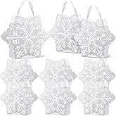 Kolldenn 12 Pcs Glitter Winter Snowflake Paper Bags Snowflake Party Favors Gift Bags with Handle for Winter Holiday Birthday Wonderland Party Supplies Candy Treat Goodie