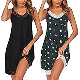 Ekouaer Womens Nightgown 2 Pack Nightgown V Neck Lace Sleepwear Sleeveless Chemise Women's nightgowns & sleepshirts S-XXL