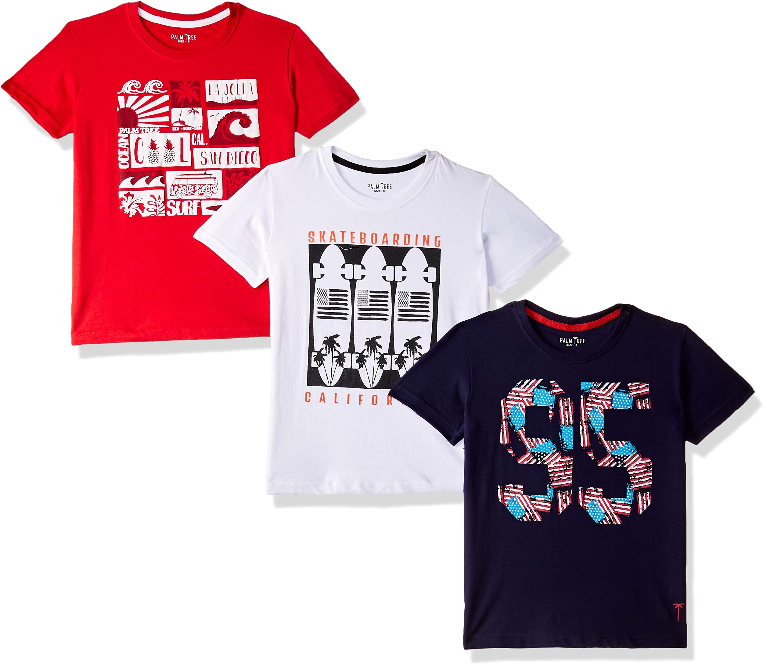 PalmTree Boy's Regular Fit T-Shirt (Pack of 3) (131246518278 C101_8)