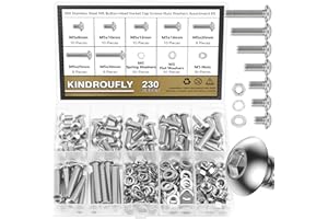 Kindroufly 230 Pieces M5 x 8/10 /12/16 /20/25 /30mm Button Head Socket Cap Screws Nuts Washers Assortment Kit, 304 Stainless Steel, Fully Machine Thread