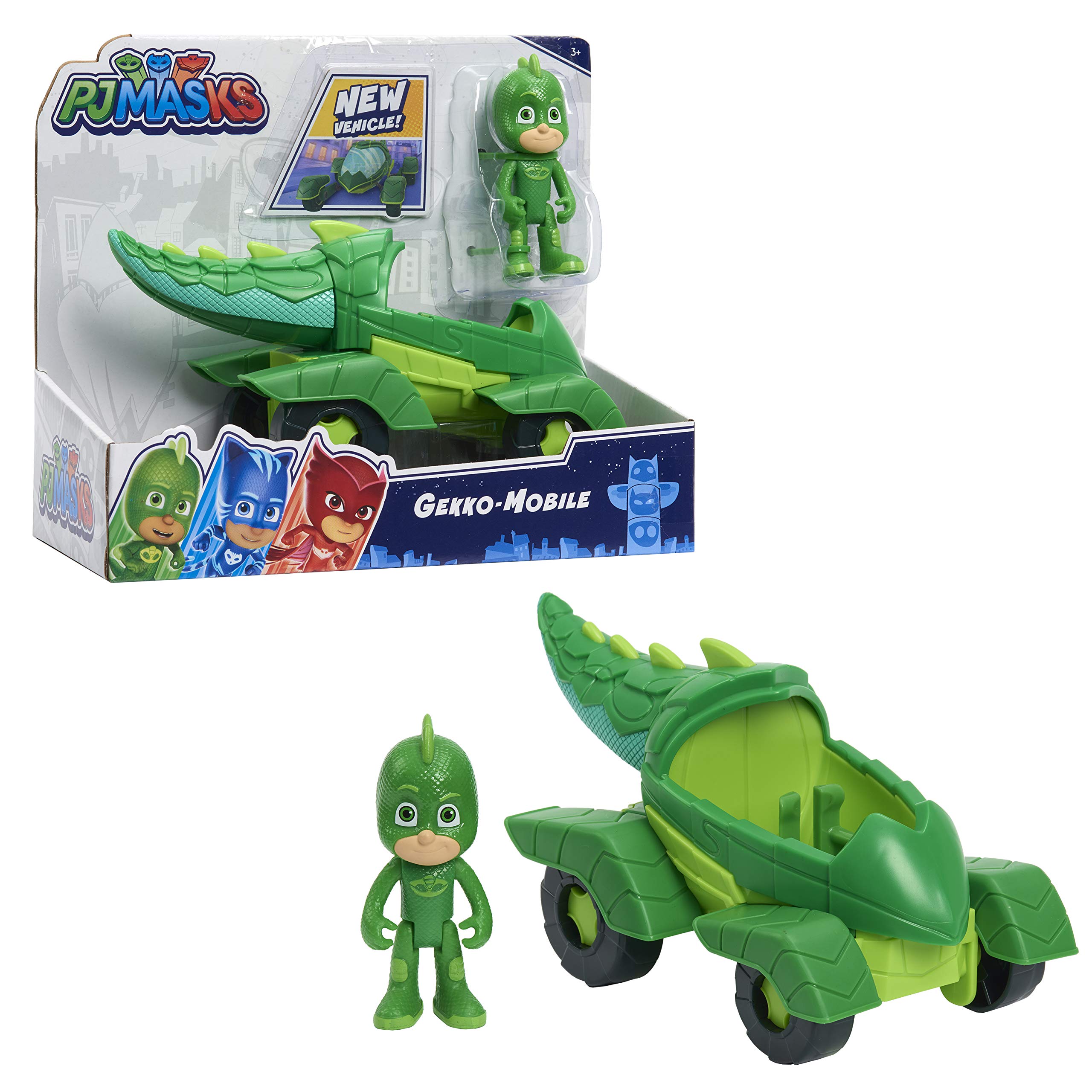 PJ Masks Gekko & Gekko Mobile, 2-Piece Articulated Action Figure and Vehicle Set, Green, by Just Play