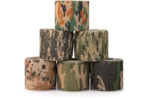 Volein 6 Roll Camo Wrap Tape, Camouflage Self-adhensive Form Tape, Elastic Stretch Warp Bandage 2"×16ft for Gun Shooting Bow Flashlight Rifle Hunting Outdoor