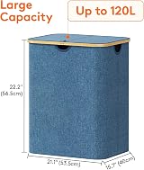 Lifewit 100L Laundry Basket with Lid Bamboo Handles Removable Bag Blue view 4