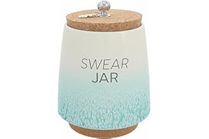 Pavilion - Swear Jar 6.5-inch Unique Ceramic Piggy Bank Savings Bank Money Jar with Cork Base and Cork Lid, Ombre Teal