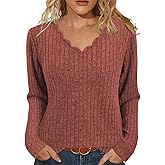 JomeDesign Womens Sweaters Casual Long Sleeve V Neck Lightweight Tunic Pullover Sweater Tops