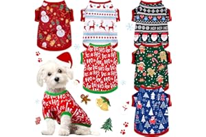 SAINTRYGO 6 Pieces Christmas Dog Clothes Pet Shirts Breathable Puppy Vest Printed Christmas Snowman Reindeer Santa Claus Dog Shirts for Soft Outfit Dogs and Cats (M (5.5-8.8lbs))