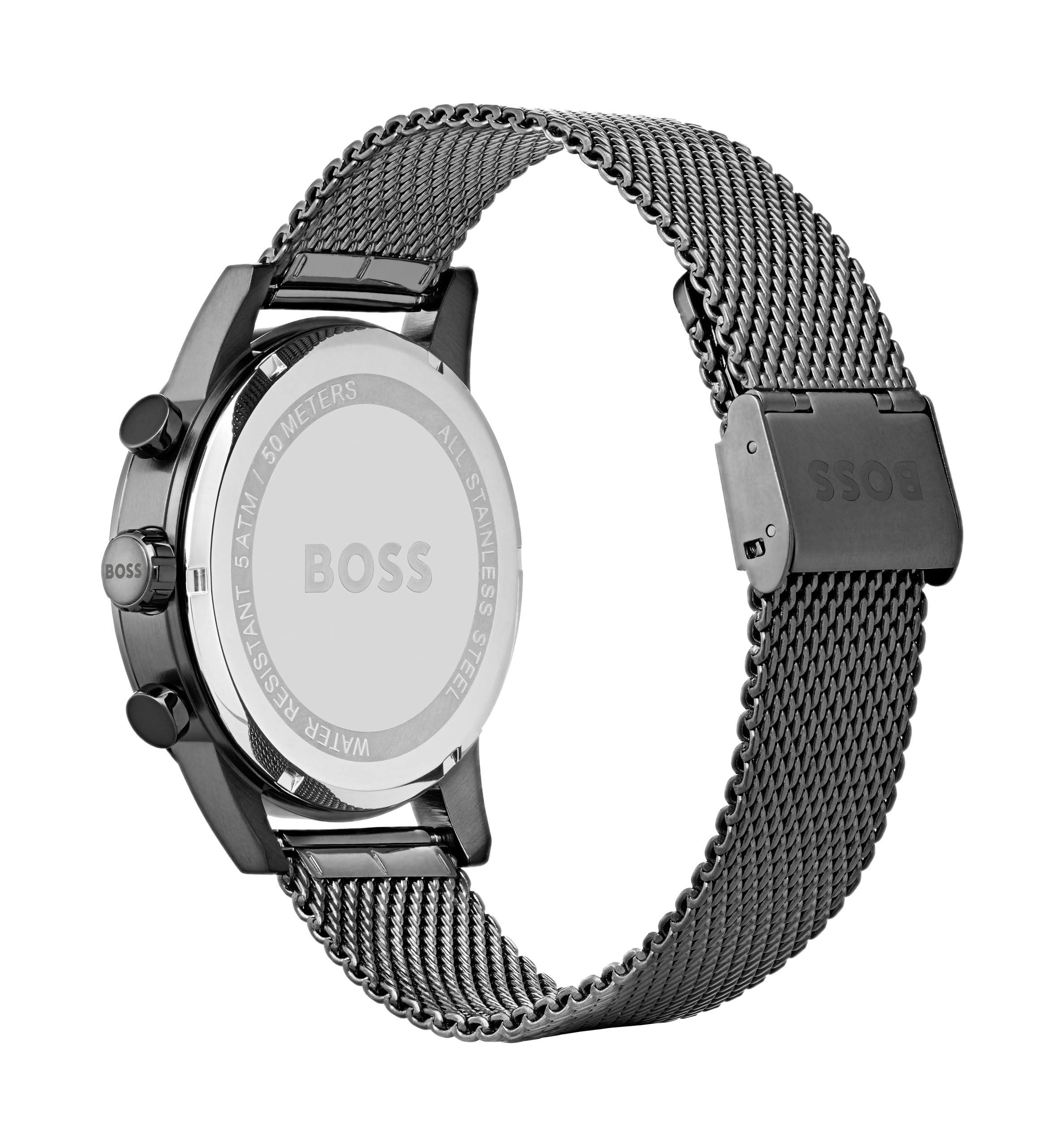 BOSS Boss Chronograph Quartz Watch for Men Collection Navigator with Stainless Steel Mesh Link Bracelet or Leather Strap