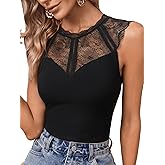 SweatyRocks Women's Sleeveless Round Neck Contrast Lace Skinny Corset Bodysuit Ribbed Knit Concert Tank Top