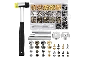 Yizzvb 320 Pcs Leather Rivets Kit, 60 Pcs Leather Snap Fasteners, 2 Size Double Cap Rivets Tubular, Double-Sided Nylon Hammer Fixing Tool Kit, Installation Tools for DIY Projects, Shoes and Repair