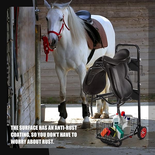 DAISYINNER ROLLING SADDLE CART WITH WHEEL, HEAVY DUTY SADDLE RACK DOLLY HORSE EQUIPMENT CART FOLDABLE HORSE TACK FOR STORAGE MOVING ORGANIZE TRANSPORT SUPPLIES(REMOVABLE RACK)