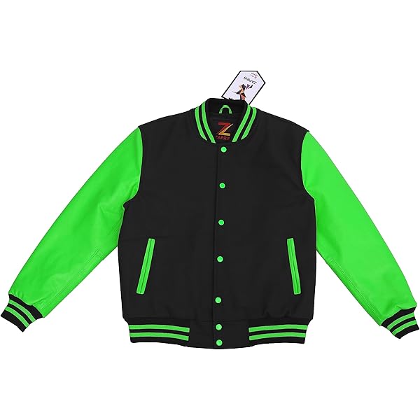 ZAPRIS Varsity Jacket Hoodie's Wool Body & Green Shine