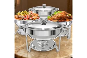 Chafing Dishes for Buffet Set 4 Pack, 5 Qt Chafers and Buffet Warmers Sets for Parties Round Catering Supplies Buffet Display