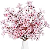 Sggvecsy Artificial Cherry Blossom Flowers 8 Pcs Faux Cherry Blossom Stems Faux Silk Cherry Blossom Branches 15.7’’ Fake Peach Flowers for Vase Arrangements Home Wedding Table Decor (Pink)