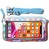 DQL Cute Design Phone case with Lanyard,Neck Phone Holder, Cross Body Phone Case Holder Wallet for Women for Biking, Hiking, Walking (Rainbow Plaid)