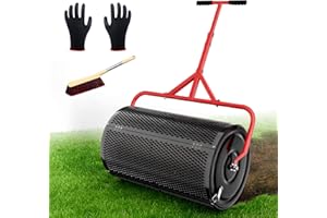 STURDON Compost Peat Moss Spreader for Lawn, 24 Inch Compost Roller Spreader with Adjustable T-Shaped Handle, Upgraded Side Clasps, Durable Lightweight Metal Roller, Lawn Garden Yard Care (Black)