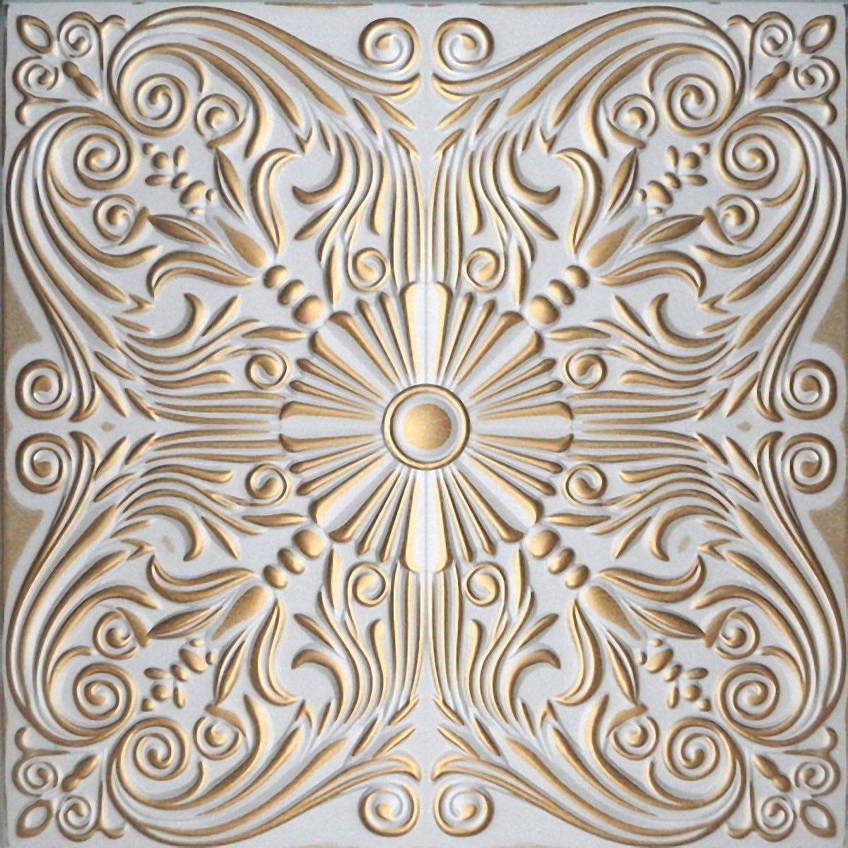 Hand Painted Polystyrene Foam Ceiling Tiles Retro 76 White - Gold (Pack 44 pcs / 11 sqm)