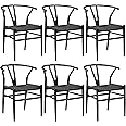 Yaheetech Set of 6 Weave Chairs Metal Dining Chairs Mid-Century Modern Dining Room Chairs with Y-Shaped Backrest & Hemp Seat, 6PCS, Full Black