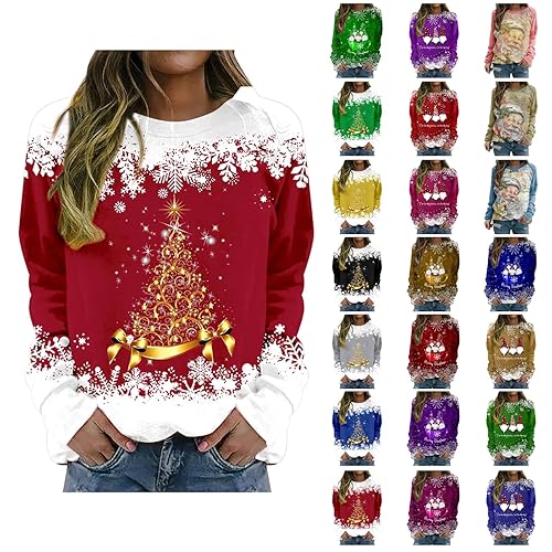 HOOUDO Ladies Sweatshirt Oversized Funny Xmas Jumper Plus Size Novelty Sweatshirts Graphic Shirts Winter Casaul Loose Warm Ladies Tops Long Sweatshirts for Women Uk
