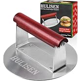 HULISEN Stainless Steel Burger Press, 6.2-Inch Round Burger Smasher | Flat Edge, Heat-Resistant Wooden Handle, Even Pressure for Thin Patties, Griddle Accessories Fit Flat Top Griddles &amp; Skillets