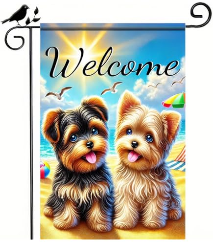 Gartenflagge Yorkshire Terrier Mit Feen-Motiv – Doppelseitige Outdoor-Flagge Für Terrasse & Vorgarten (30,5 X 45,7 Cm)