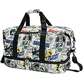 Batman Travel Duffel Bag Waterproof, 18x10 inch Superhero Lightweight Weekender Overnight Gym Carry On Bag with 5 Pockets and Shoe Compartment for Man Woman Teens (BatM)