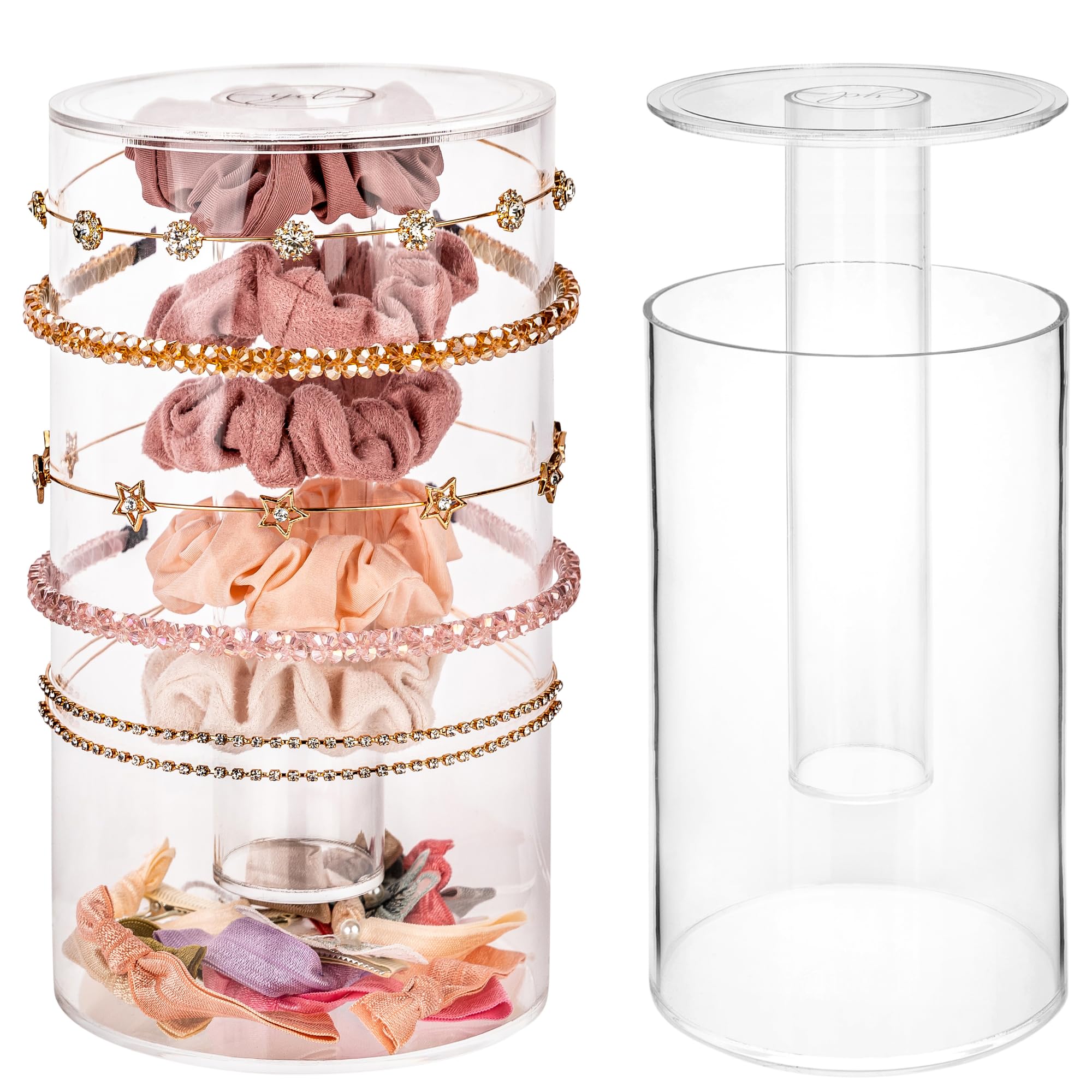 Acrylic Hair Accessories Organizer – 3-in-1 Headband Organizer and Scrunchie Holder with Compartment for Hair Brush and other Accessories - Acrylic Display Organizer for Bows, Hair Ties, & More
