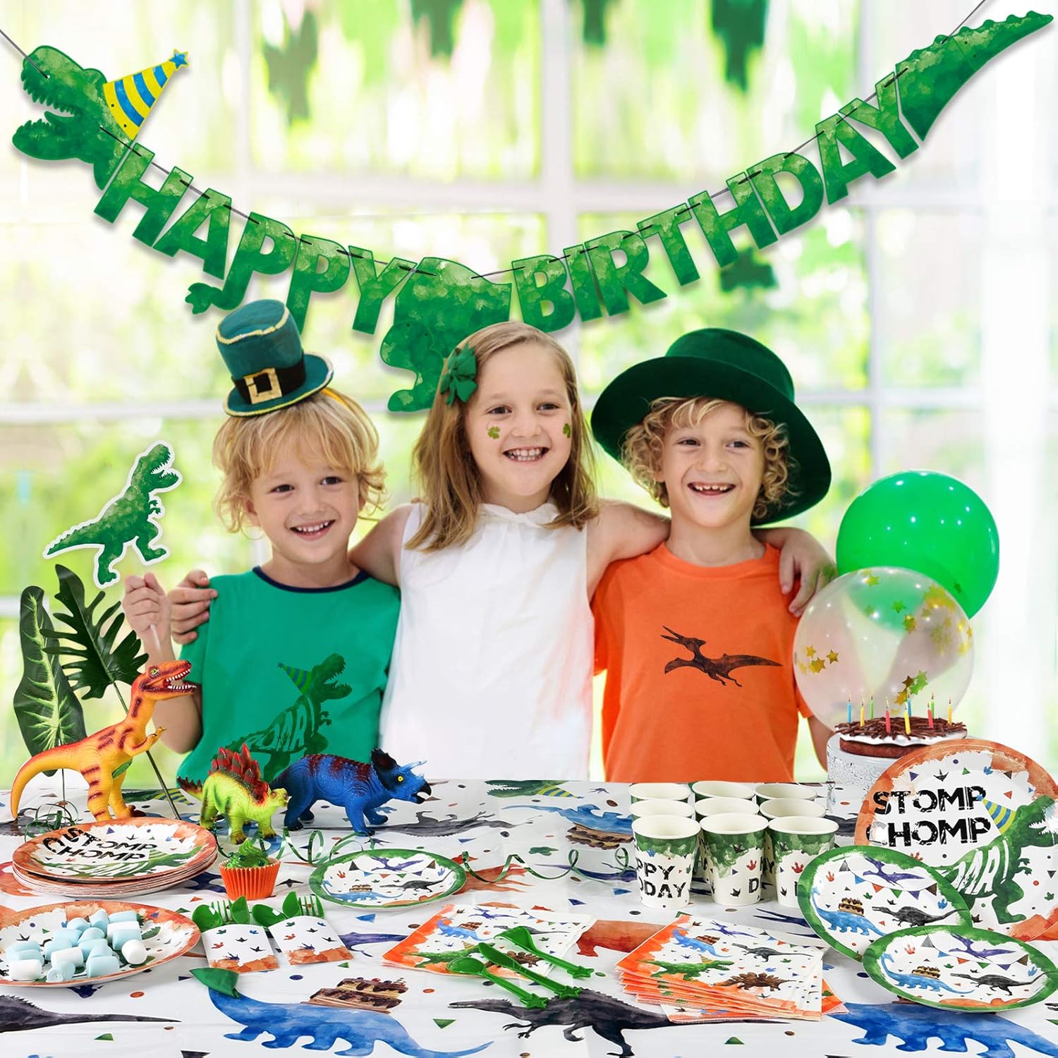 Watercolor Dinosaur Party Supplies - Dino Theme Birthday Party Decoration for Boys Birthday Banner Balloons Plates Cups Napkins Cutlery Bag Table Cover Tableware Utensils Serves 16 Guests 153 PCS: Toys & Games