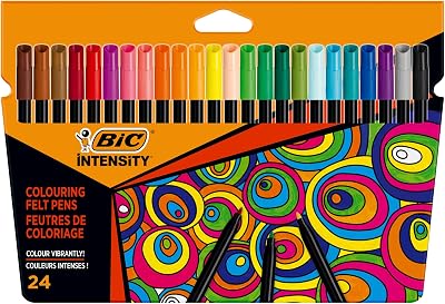BIC Intensity Felt Tip Pens 24 Pack Vibrant Colouring Pens for Schools