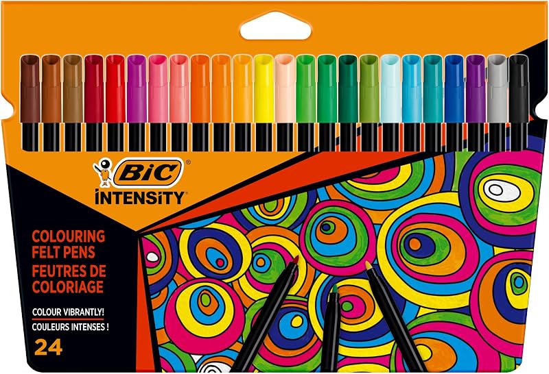 BIC Intensity Felt Tip Pens 24 Pack Vibrant Colouring Pens for Schools