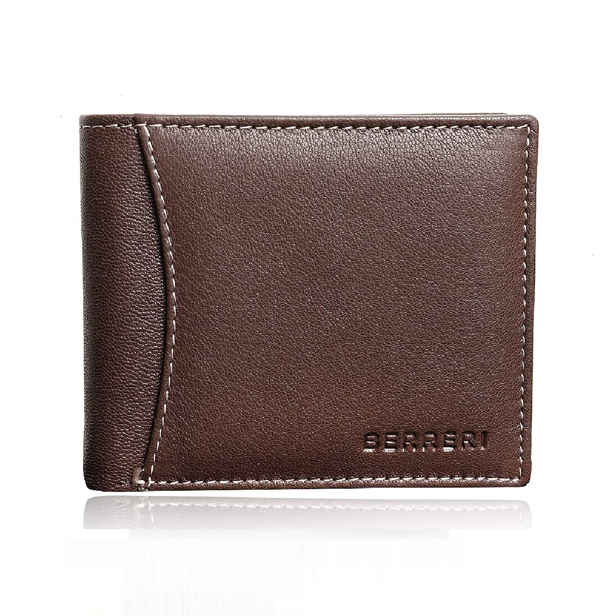 Berreri Mens Real Leather Slim Wallet Credit Card Holder RFID Safe Bifold Purse Gift Boxed