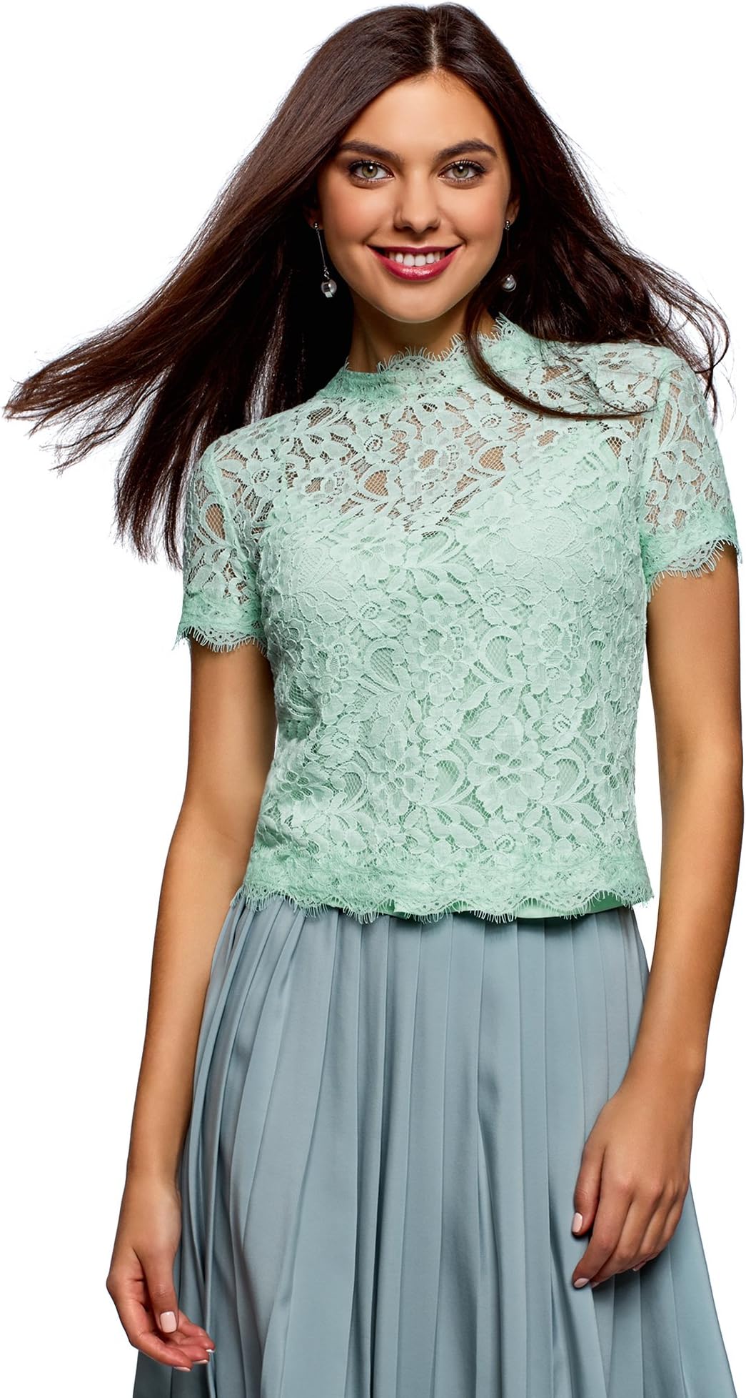 oodji Ultra Women's Short Sleeve Crocheted Blouse