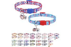 DILLYBUD Breakaway Cat Collars for Girl Boy Cats, Fall Winter All Weather Cat Collar Personalized Pattern 2 Pack,Cute Classic Safety Buckles and Bells,Adjustable Printed Nylon Colorful Kitten Collar