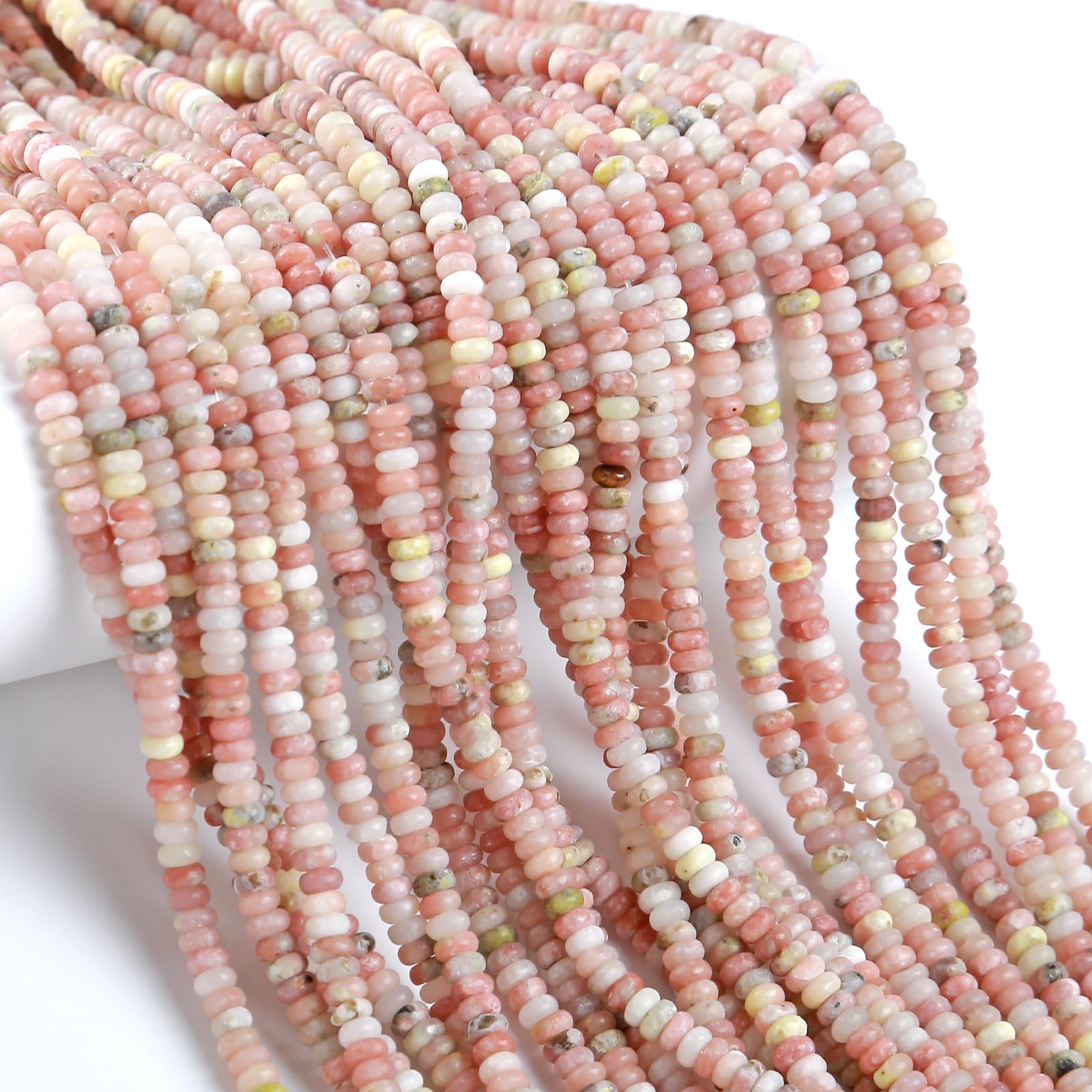 Photo 1 of 150PCS 2x4mm Natural Pink Plum Blossom Stone Rondelle Beads Abacus Disk Stone Beads Round Loose Spacer Gemstone for DIY Bracelet Necklace Jewelry Making