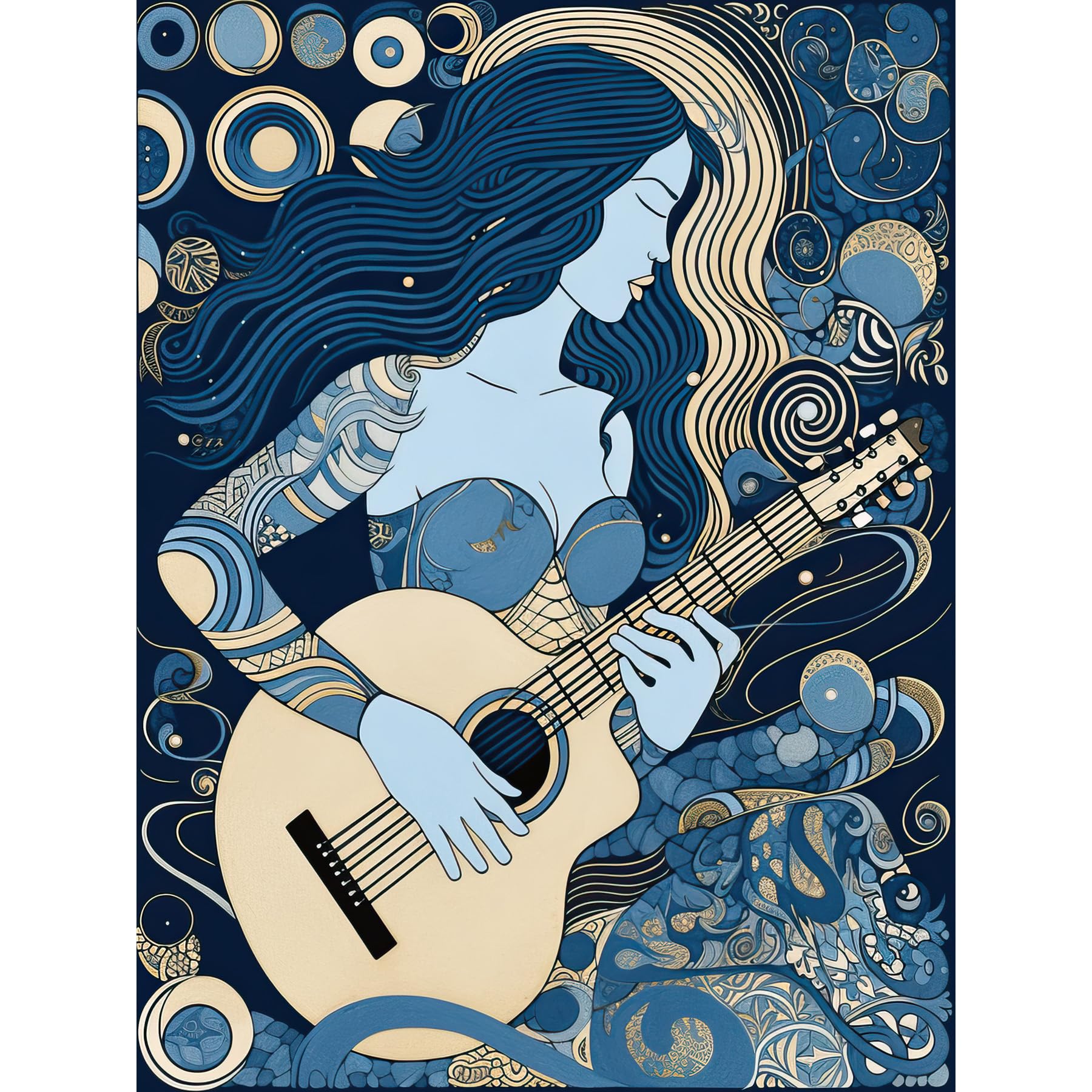 Artery8 Woman with Sleeve Tattoo Playing Guitar Music Extra Large XL Wall Art Poster Print