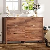 Ieejdn Dresser for Bedroom with 6 Drawers, 47.2" Modern Chest of Drawers, Dresser TV Stand, Wood Drawer Organizer for Living Room, Hallway, Walnut